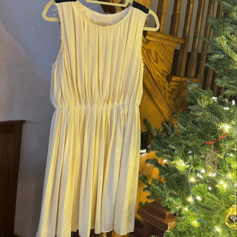 Rag & Bone Cream Silk Pleated Dress with Black Trim Size 2